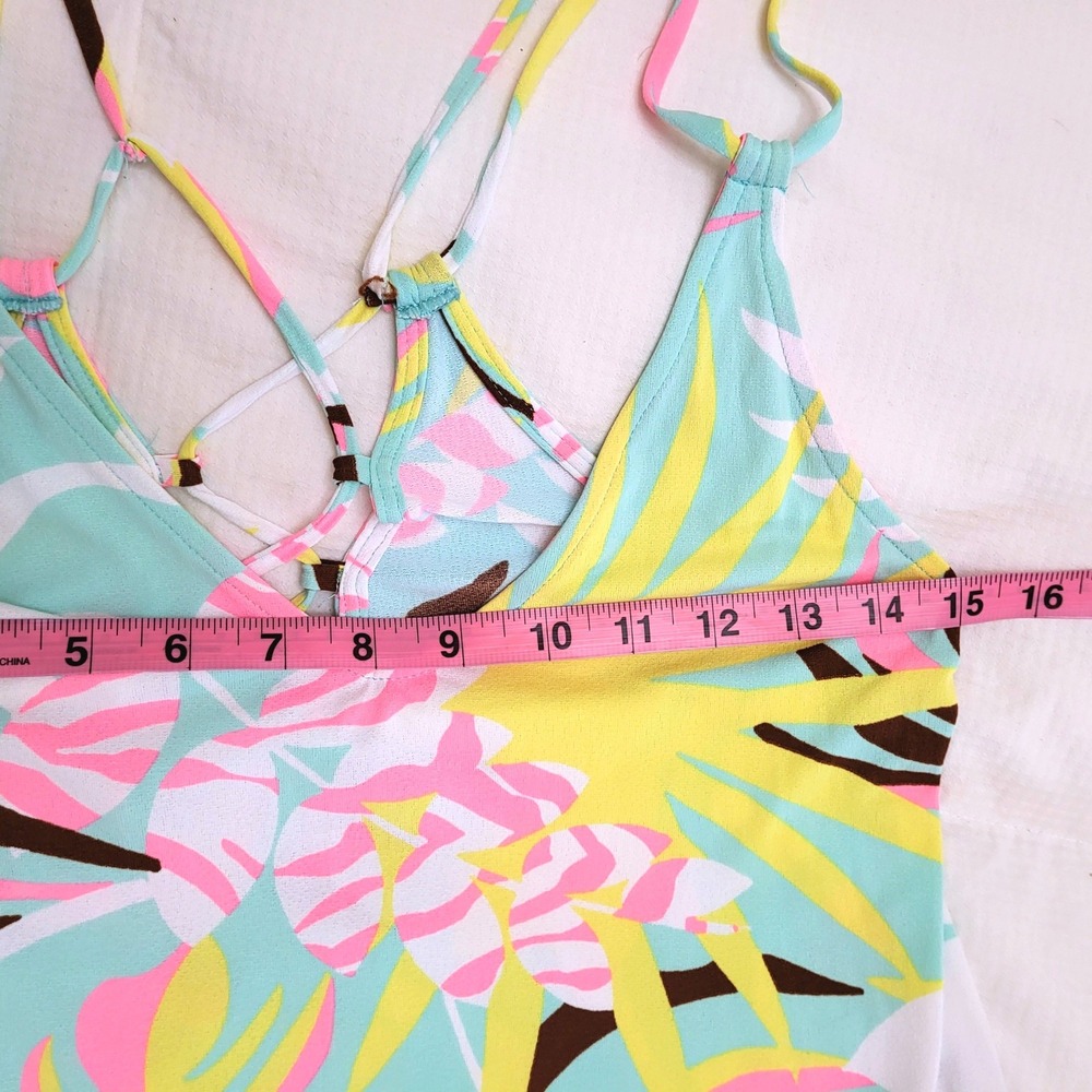 Maaji Swimsuit Cover Tropical Pastel Floral Print Ruffle Lattice Back Dress S - Picture 8 of 9